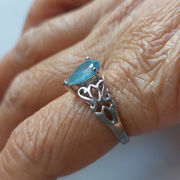 Dyadema S925 Sterling Silver Teardrop Blue Stone Cocktail Ring Size 8 - Picture 2 of 7